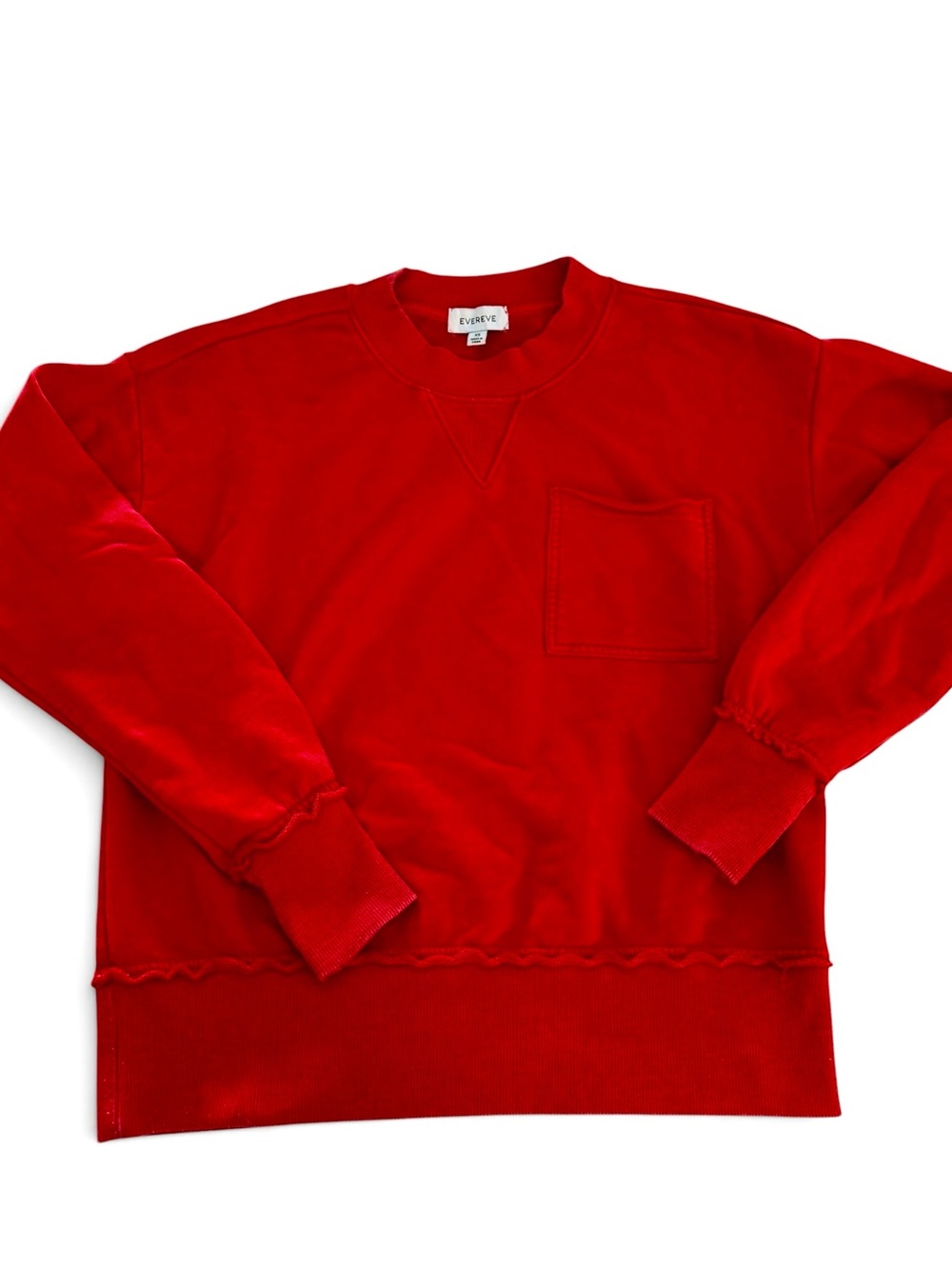 Evereve Relaxed Fit Cotton Blend Fleece Sweatshirt Raw Edge Details Red XS